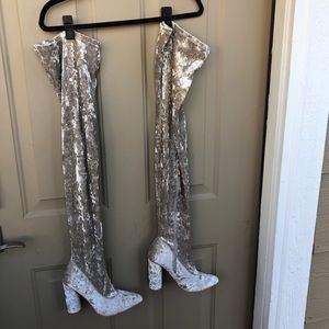 Crushed Velvet Thigh High Boots